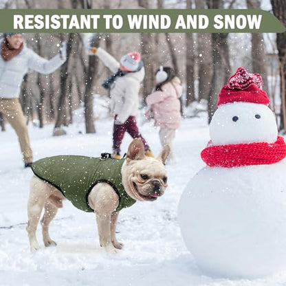 SCENEREAL Winter Dog Vest Coat with Harness Built In, Warm Puppy Jacket for Small Medium Dogs, Cold Weather Coat with Zipper, Fleece Puffer Vest Windproof Snow Clothes - color: #1 Olive-Matte, size: XS(Chest 11.5")-Regular