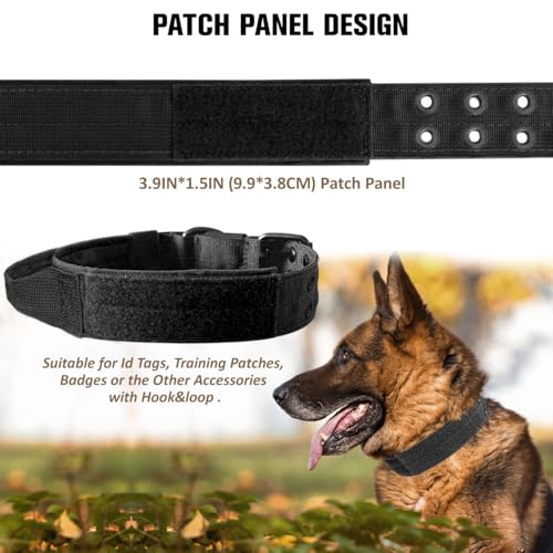 Tactical Dog Collar with Handle, Military Adjustable Heavy Duty Metal Buckle Dog Collars Soft Nylon Training Collar for Medium Large Dogs (Black, X-Large) - color: Black-HD, size: XL