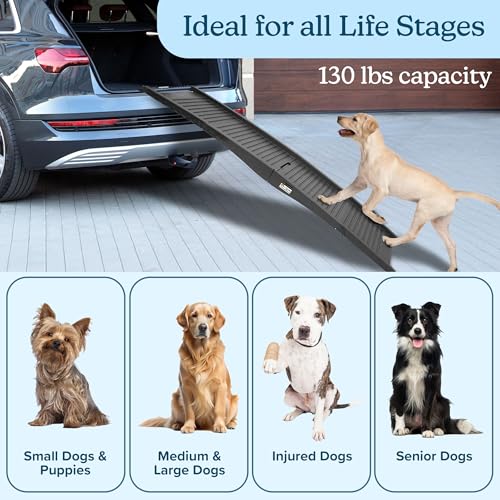 Nonslip Dog Ramp - 60-Inch Tri-Fold Incline with Raised Sides for Pets - Portable Ramps for Dogs to Get into a Car, Truck, SUV or Home by PETMAKER - size: 60" x 16"