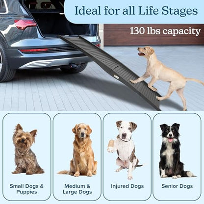 Nonslip Dog Ramp - 60-Inch Tri-Fold Incline with Raised Sides for Pets - Portable Ramps for Dogs to Get into a Car, Truck, SUV or Home by PETMAKER - size: 60" x 16"