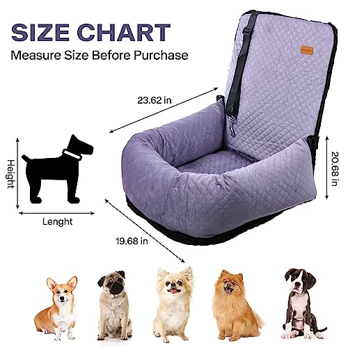 Dog Car Seat for Small Medium Dogs Up to 40lbs, Detachable Washable Soft Pet Booster Travel Bed for Front & Purple Seat with Safety Leash Belt - color: Purple