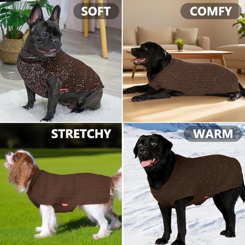 KYEESE Dog Sweater with Leash Hole Warm Pullover with Reflective Yarn for Small and Medium Dogs Male Soft Knit Pullover Boy Dog Coats Cozy Lightweight Thick Sweater,Khaki,Medium - color: 2# Khaki, size: M (24-30lbs)