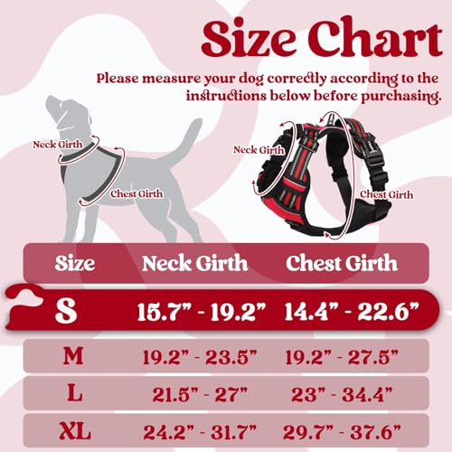 rabbitgoo Dog Harness Small Sized, No Pull Pet Harness with 3 Buckles, Adjustable Soft Padded Vest with Control Handle, Walking Reflective Pet Vest for Small Dogs, Red, S - color: Red, size: Small
