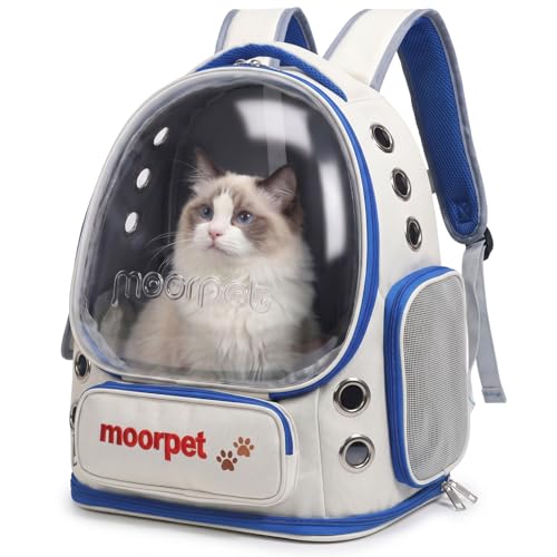 Cat Backpack Carrier, Transparent & Foldable Bubble Pet Backpack for Cats and Dogs, Breathable Kitten Carrier with Side Mesh and Pocket, Portable Travel Bag for Hiking, Walking, Vet (Blue) - color: Blue
