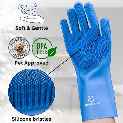 Dog Washing Gloves with Bristle Scrubbers, Reusable Silicone Gloves Ideal for Pet Bathing, Massaging & Grooming (Blue) - color: Blue