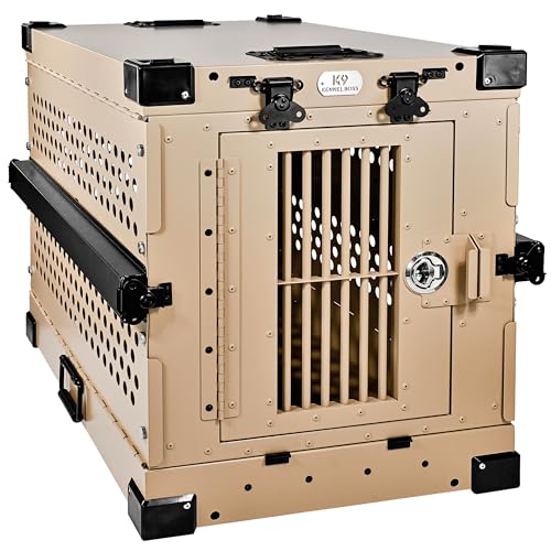 K9 Kennel Boss Aluminum Collapsible Dog Crate, Heavy Duty Folding Kennel - Small (Tan) - color: Tan, size: 30.6"L x 22.8"W x 25.7"H