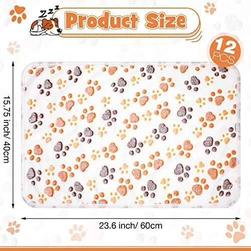 Tegeme 12 Pcs Pet Blankets 23 x 16 Inch Soft Fluffy Fleece Dog Cat Warm Paw Print Pattern Blankets Flannel Throw for Pets Dog Puppy Cat(White) - color: White, size: 23 x 16 Inch