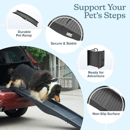 Nonslip Dog Ramp - 60-Inch Tri-Fold Incline with Raised Sides for Pets - Portable Ramps for Dogs to Get into a Car, Truck, SUV or Home by PETMAKER - size: 60" x 16"