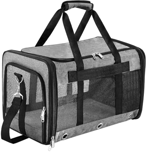 Soft Sided Cat/Dog Carrier,Collapsible Pets Travel Carriers for Pet/Puppy with Shoulder Strap & Removable Mat,Mesh Top Load Small Dogs/Cats Carry Bag Up to 17 Lbs TSA Airline Approved（Grey,M） - size: M Grey