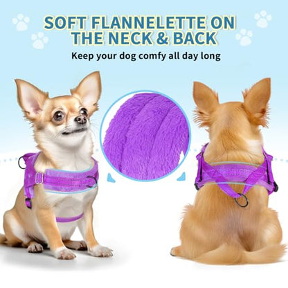 Lukovee No Pull Dog Harness and Leash Set, Soft Padded Small Dog Harness, Neck & Chest Adjustable Reflective Vest Puppy Harness with 4ft Lightweight Anti-Twist Dog Leash for Small Dogs (S, Purple) - color: A-Purple, size: S ( Chest 17.5'' ~ 22'')