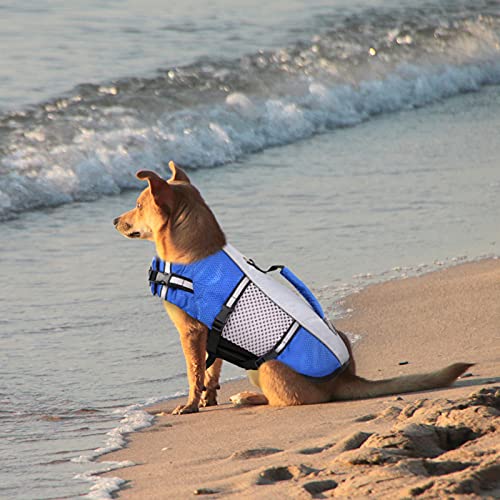 Dog Life Jacket Swimming Vest Lightweight High Reflective Pet Lifesaver with Lift Handle, Leash Ring Blue,S - color: Blue, size: Small