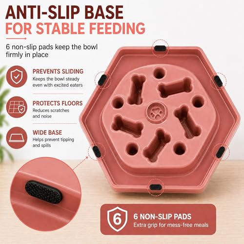 Slow Feeder Bowl for Small & Medium Cats & Dogs - Durable Slow Feeding Bowl with Non-Slip Base - Anti-Choking Puzzle Food Bowl for Dogs That Helps Mental Stimulation & Reduces Fast Eating-Pink - color: Pink