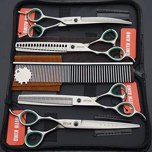Professional Dog Grooming Shears Set Dogs Straight & thinning & Curved scissors & chunkers Scissorswith comb in 1 Set for Right-handed & Left-handed (7 In. Silvery Left-handed) - color: 7 In. Silvery Left-handed