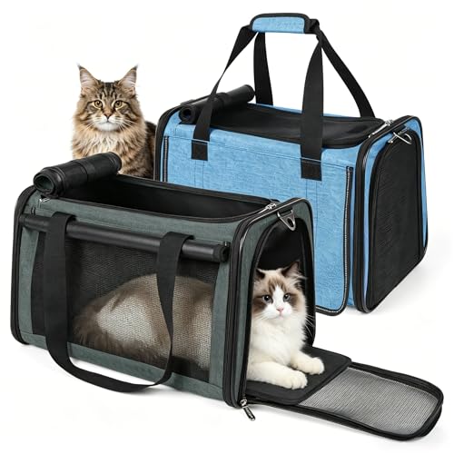 YUDODO 2 Packs 25 lbs Lightproof Soft Sided Pet Carrier for Large Cat & Small Dog Airline Approved Travel Bag Puppy Carriers with Side Pockets & Reflective Mesh, Foldable Portable Lake Blue+Grey Green - color: Lake blue*1+Grey green*1