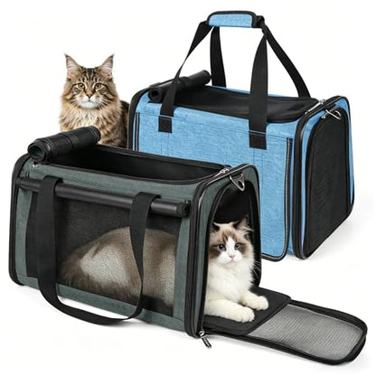 YUDODO 2 Packs 25 lbs Lightproof Soft Sided Pet Carrier for Large Cat & Small Dog Airline Approved Travel Bag Puppy Carriers with Side Pockets & Reflective Mesh, Foldable Portable Lake Blue+Grey Green - color: Lake blue*1+Grey green*1
