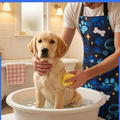 Dog Grooming Waterproof Apron with 2 Pockets, Cute Animals Puppy Dog Pets Apron - style: Blue Pet Collar