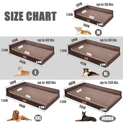 Patas Lague Orthopedic Dog Bed Medium Size Dog 30''X20'', Waterproof L Bolster Medium Pet Sofa Beds with Removable Washable Cover, Soft Pet Couch Crate Mat with Nonskid Bottom, Brown - color: Brown, size: 30"L x 20"W x 3.5"Th