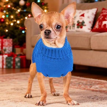 Dog Sweaters for Small Dogs Warm Dog Clothes Winter Chihuahua Clothes Girl Boy Puppy Sweater Cable Knitted Doggy Coat Soft Mini Dachshund Sweater with Turtleneck Pullover Design (Blue, Large) - color: Blue, size: Large