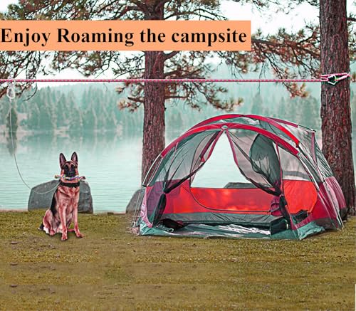 Dog Tie Out Cable for Camping, Adjustable 50/100ft Trolley Runner Cable for Two Dogs up to 300 lbs, Dog Lead Line with 360° Movable Clasp - size: 50ft for 2 dogs