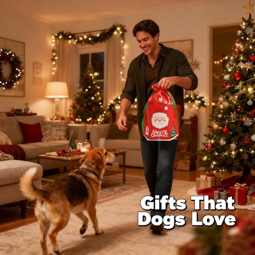 Christmas Dog Toy Set for Medium & Large Dogs - 7pcs Festive Chew Toys (5 Cotton Rope, 1 Squeaky Santa Plush, 1 Gift Bag) | Safe Durable Teeth Cleaning Holiday Dog Gifts for Heavy Chewers - color: Christmas