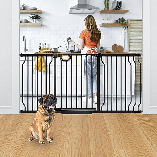 owlie Stair Baby Gate 57-66 Inch, Extra Wide Safety Gate for Baby Pet Adjustable Dog Gates Indoor Extra Wide Gates Pressure Mounted for Toddler Pet for House Stairway Doorway Black (30.5'' Tall) - color: Black, size: Wide 57-66''