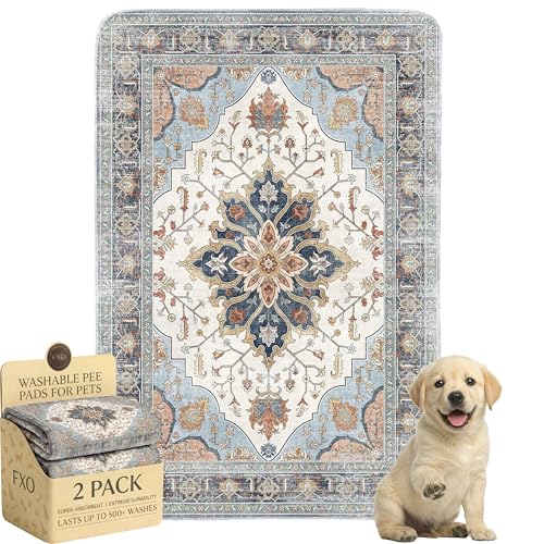 Washable Pee Pads for Dogs,Great Urine Absorbent Reusable Puppy Training Pads,Waterproof,Leak-Proof & Non-Slip Potty Pads for Whelping,Crate,Playpen,Bed.(Blue Floral,24"x36") - color: Blue Floral, size: 24"x36" (Pack of 2)