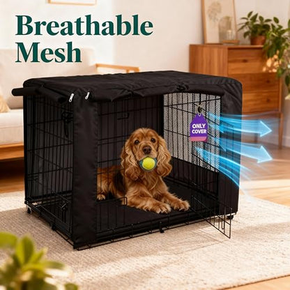 HiCaptain Breathable Dog Crate Cover 42 Inch, Durable Heavy Duty Kennel Cover, Dual Zippered Panels, Windproof Waterproof UV-Resistant(Black) - color: Black, size: 42.0"L x 28.0"W x 30.0"H