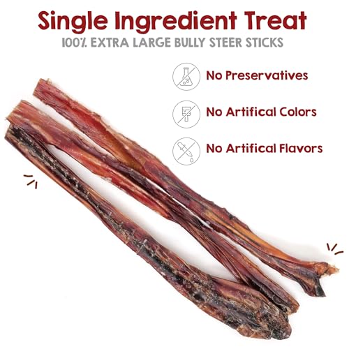 Riley's Steer Bully Sticks for Large to XL Dog Breeds - Odor Free, Single Ingredient Treat - Easily Digestible, 100% Beef Pizzle Sticks for Dogs - 12", 5ct
