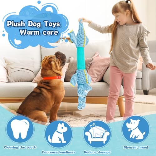 WOWBALA Interactive Tug of War Dog Toys for Small to Large Breeds-Squeaky Plush Puppy Toys with Crinkle Paper, Stuffed Chew Dog Toys to Keep Them Busy, Training Reward Gift (Blue) - color: Blue