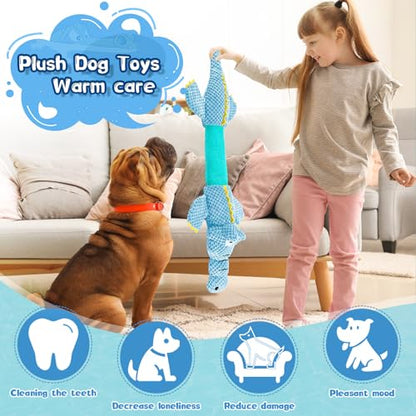 WOWBALA Interactive Tug of War Dog Toys for Small to Large Breeds-Squeaky Plush Puppy Toys with Crinkle Paper, Stuffed Chew Dog Toys to Keep Them Busy, Training Reward Gift (Blue) - color: Blue