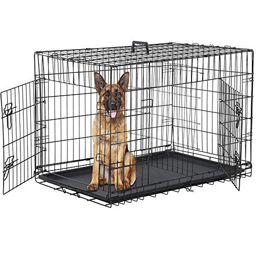 Dog Crate for Large Medium Dogs Folding Dog Kennel Cage with Plastic Tray & Divider 48" Indoor Outdoor Metal Double Door Pet Playpen Heavy Duty Dog Pen Enclosure Black - color: Black, size: 48 inch