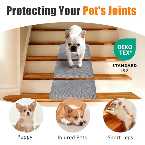 Dog Ramp for Stairs, Non-Slip Stair Wedges with Gentle Slope, Pet Ramp with Washable Cover and Self-Sticky Pads for Safe Climbing, Gray, 6 Pack - size: Dark Gray 6-Pack