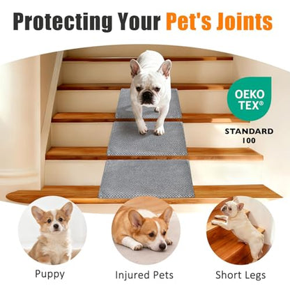 Dog Ramp for Stairs, Non-Slip Stair Wedges with Gentle Slope, Pet Ramp with Washable Cover and Self-Sticky Pads for Safe Climbing, Gray, 6 Pack - size: Dark Gray 6-Pack
