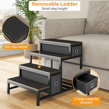 kepptory Pet Bunk Bed with Stairs and Storage, Dog Beds Attachment to Human Bed, Bedside Dogs Cot for Small, Medium Cats & Dogs, Pet Window Perch (Grey) - color: Grey