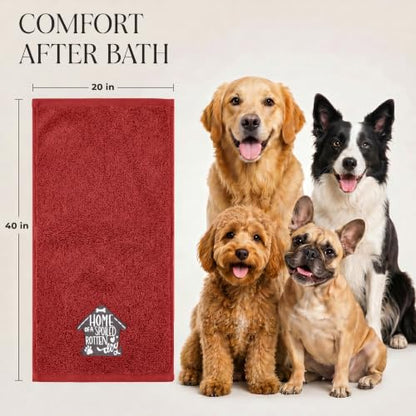 DAN RIVER Dog Towel - Pack of 1, 100% Cotton, 20x40, Ultra Soft 450 GSM, Super Absorbent & Quick Drying Towel for Dogs, Cats, and Other Pets, Salsa. - color: Salsa