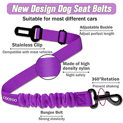 COOYOO Dog Seat Belt,Retractable Dog Car Harness Seat Belt for Car Adjustable Nylon Pet Safety Seat Belts Heavy Duty & Elastic Bungee Buffer - color: 04-Purple