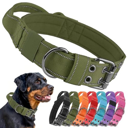 Tactical Dog Collar with Control Handle, Military Adjustable Pet Collar Reflective Heavy Metal Buckle Dog Collar, Soft Nylon Training Collar for Medium Large Dogs (Green, Medium) - color: Green, size: Medium
