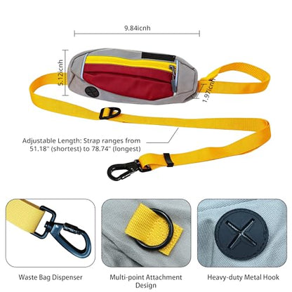 Hands Free Dog Leash with Waist Bag, Adjustable Waterproof Shock Absorption Reflective Leash with Poop Bag Dispenser Port for Medium Large Dogs Walking Running Hiking (Yellow) - color: yellow