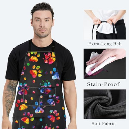 BDPWSS Dog Paw Print Apron Dog Groomer Gift Dog Grooming Waterproof Apron With Pockets Cute Animals Puppy Dog Pets Apron