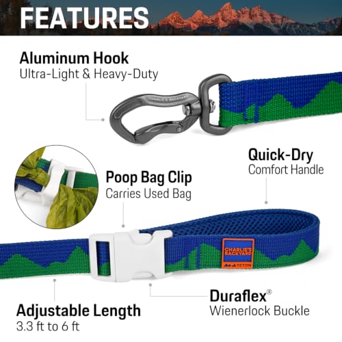 Charlie’s Backyard Teton Dog Leash, Urban to Trail 6 FT Heavy-Duty Lead Adjustable Length Hands-Free Waist-Worn, Ultra-Light Aluminum Hook, Comfort Handle with Poop Bag Clip, Sierra Dream - color: Sierra Dream
