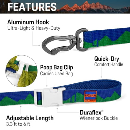 Charlie’s Backyard Teton Dog Leash, Urban to Trail 6 FT Heavy-Duty Lead Adjustable Length Hands-Free Waist-Worn, Ultra-Light Aluminum Hook, Comfort Handle with Poop Bag Clip, Sierra Dream - color: Sierra Dream