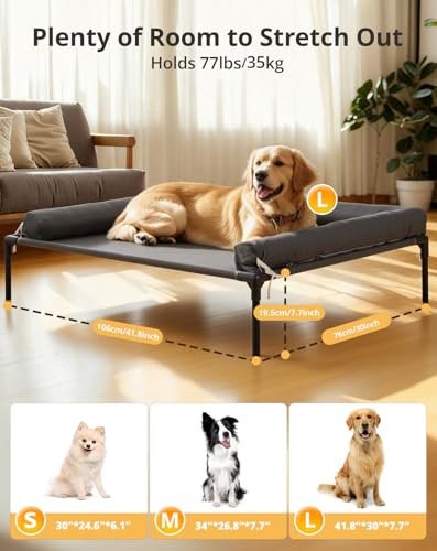 Cooling Elevated Dog Bed, 30x41.8 Raised Dog Bed with Removable Bolster Cushion, Breathable Mesh, Non-Slip Feet, and Metal Frame for Large Breeds Indoor Outdoor - size: Large