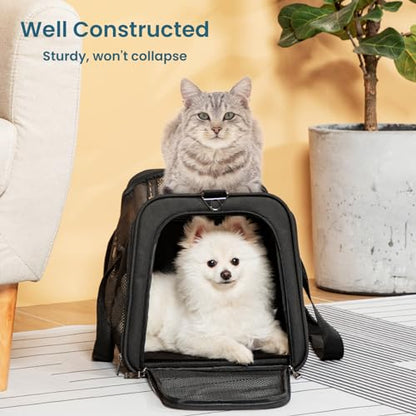 Airline Approved Cat Carrier, Soft-Sided Collapsible Pet Carrier for Travel, 3 Carrying Ways, Lightweight and Ventilation on 5 Sides, Escape Proof, with Soft Fleece Pad - color: Z-Black, size: 18.0"L x 11.0"W x 11.0"H