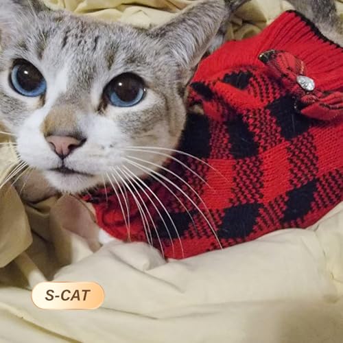 KYEESE Dog Christmas Sweater Dress with Bowtie Checkered, Turtleneck Dog Sweater for Small Dogs Girl with Leash Hole, Holiday Warm Pet Sweaters Dress, Red, Small - color: 09#Red Plaid, size: Small (3-6lbs)