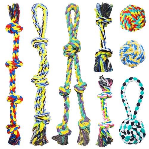 Natural Cotton Dog Rope Toys,Tough Tug of War Dog Toys for Large, Medium & Small Dogs, Tough Dog Rope Toys for Aggressive Chewers, Helps Clean Teeth & Prevent Furniture Destruction(8PCS) - color: colorful-8PCS