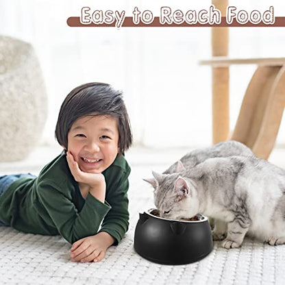 Irenare Elevated Cat Bowls 4 Pack, Stainless Steel Slanted Food Dishes 7oz, Raised Pet Bowls for Cats Small Breeds, Ergonomic Kitten Puppy Feeding Set for Digestion Health Easy Clean