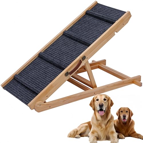 Foldable Wooden Dog Ramp & Pet Stairs - 5-Level Non-Slip Pet Steps for Dogs & Cats,Wood Ramp for Dogs to Get on Bed Couch Car,Suitable for Indoor and Outdoor use