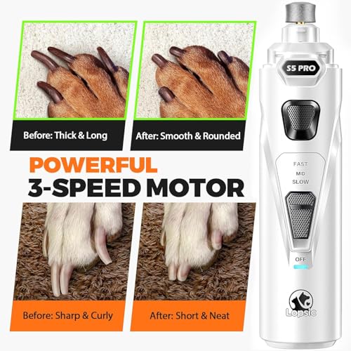 Whisper Quiet Dog Nail Grinder with 4 LED Lights, Safe & Stress-Free for Sensitive Dogs of All Breeds & Sizes, 3 Grinding Bits, 3-Speed, Pet Nail Trimmers, Rechargeable Painless Grooming Kit White - color: White