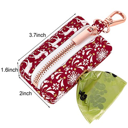 ARING PET Dog Waste Bag Dispenser, Cotton Doggy Poop Bags Holders Attach to Any Leashes, Portable Washable Christmas Pet Waste Pouch Dispenser with Metal Zipper - color: B:reindeer