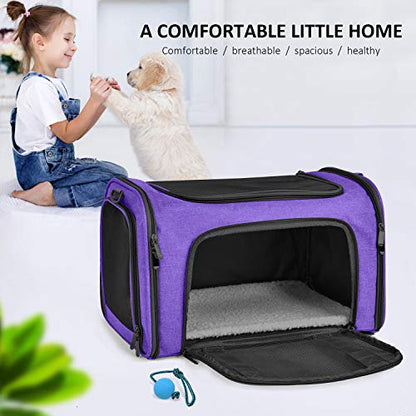 Henkelion Large Cat Carriers Dog Carrier Pet Carrier for Large Cats Dogs Puppies up to 25Lbs, Big Dog Carrier Soft Sided, Collapsible Travel Puppy Carrier - Large - Purple - color: Purple, size: 20.0"L x 13.0"W x 13.0"H